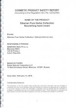 Cocmetic product safety report NOURISHING HAND CREAM